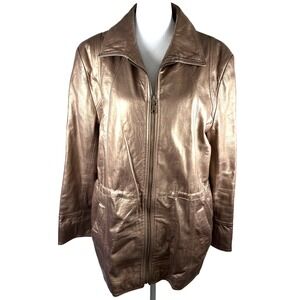 Vintage Leather Jacket Women's Metallic Gold Full Zip‎ Medium USA Made